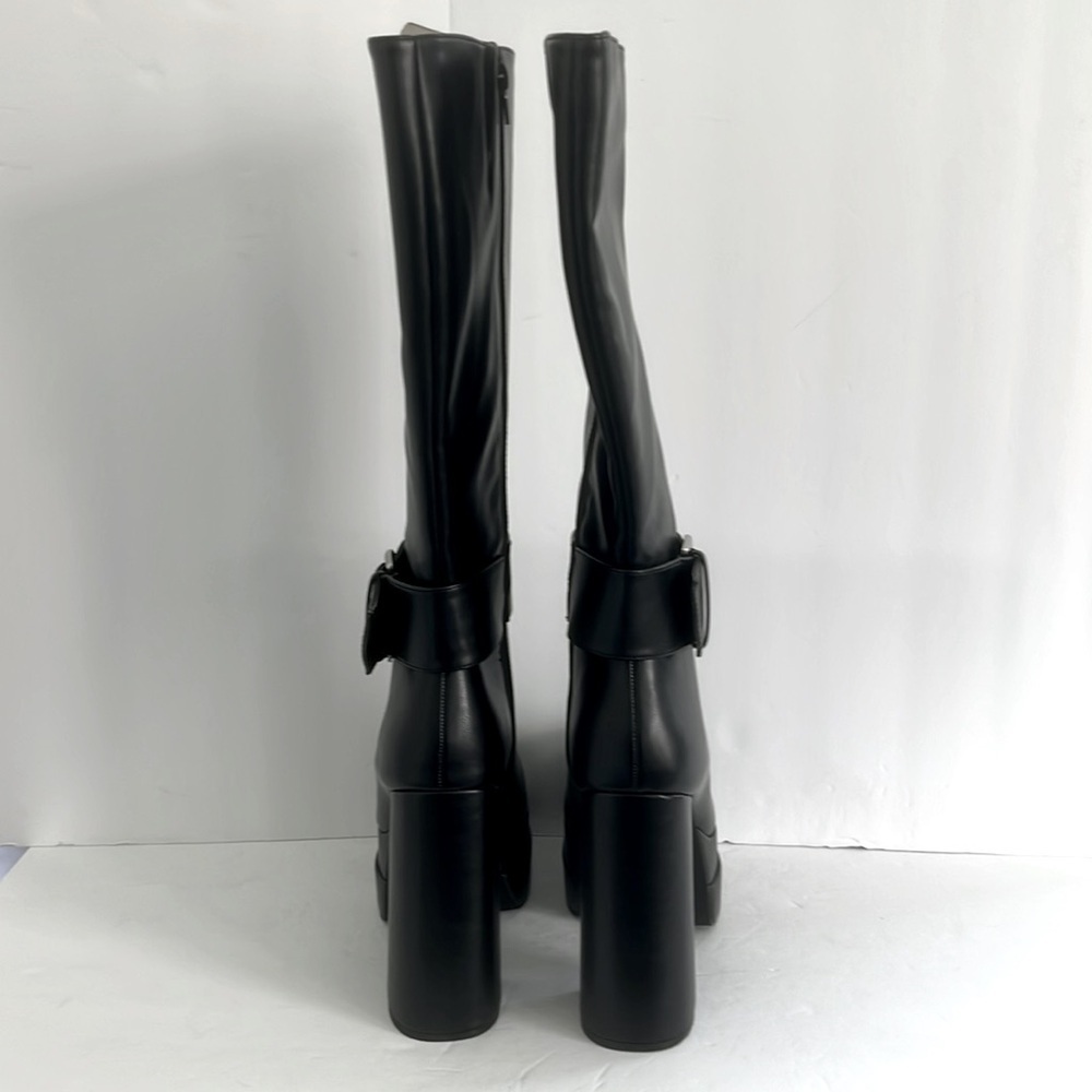 SHOE DAZZLE Black Platform Knee-High Tall Chunky Heeled Boots Shoes Size 10 - Picture 12 of 14